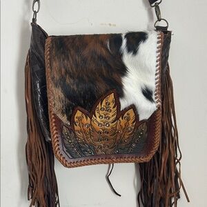 Leather Crossbody Bag with Fringe
